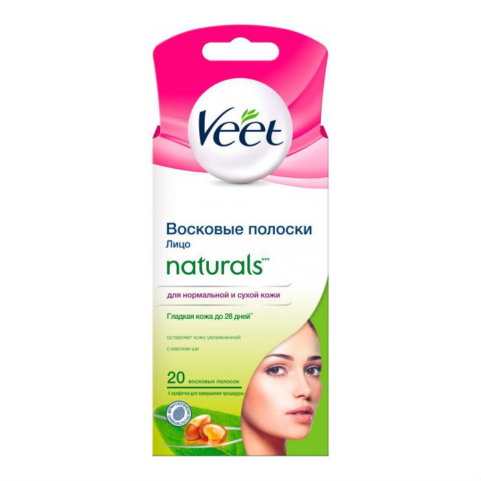 фото упаковки Veet Naturals полоски восковые для лица с маслом ши