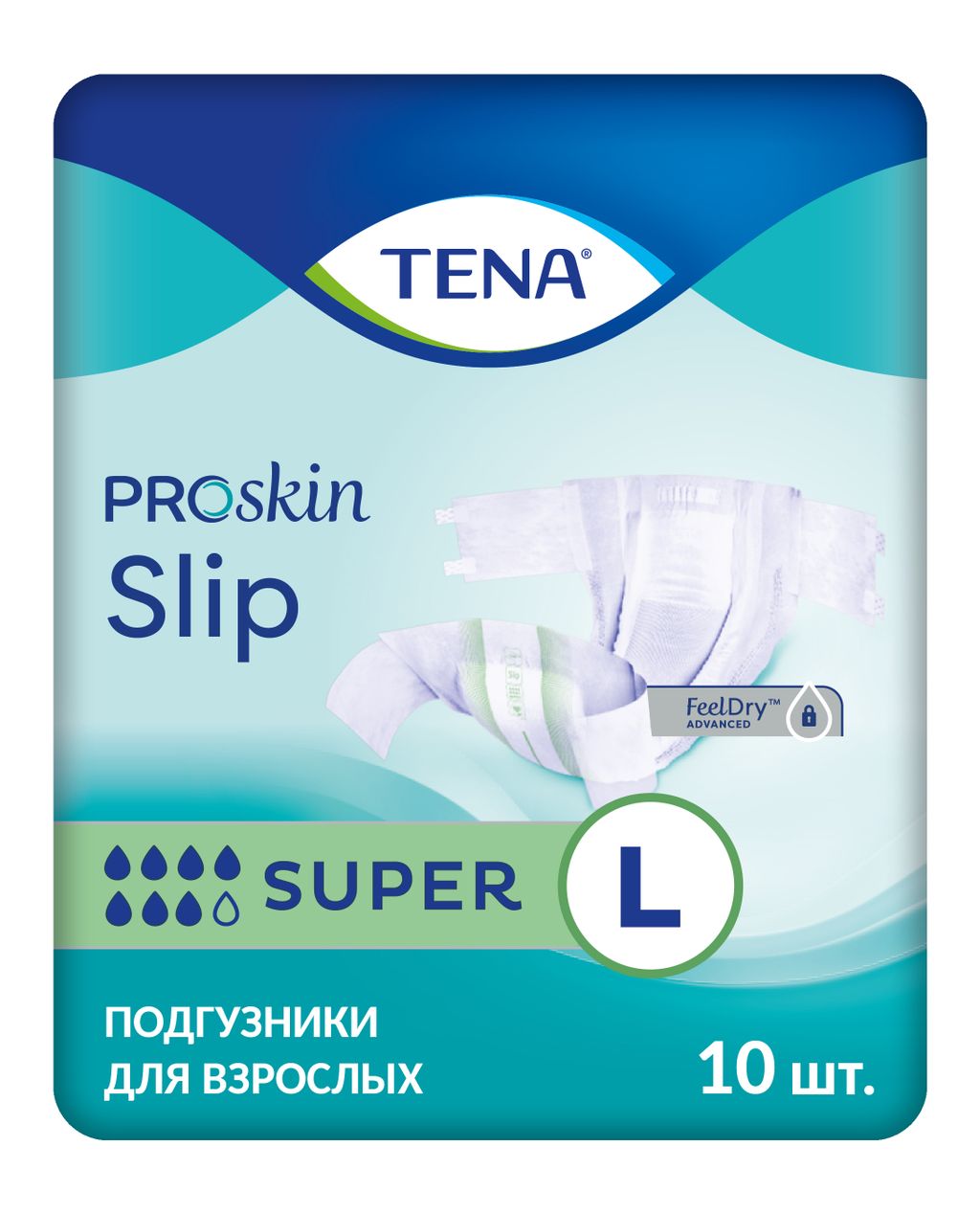 фото упаковки Подгузники для взрослых дышащие Tena Slip Super, Large L (3), 96-144 см, 10 шт. фото упаковки Подгузники для взрослых дышащие Tena Slip Super