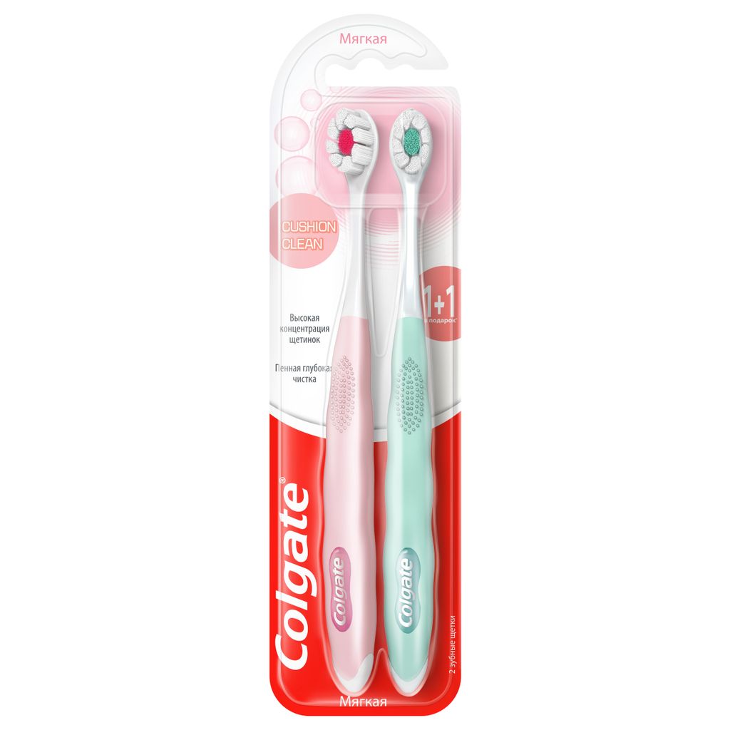 Colgate Cushion Clean Зубная щетка, щетка зубная, мягкая, 2 шт.