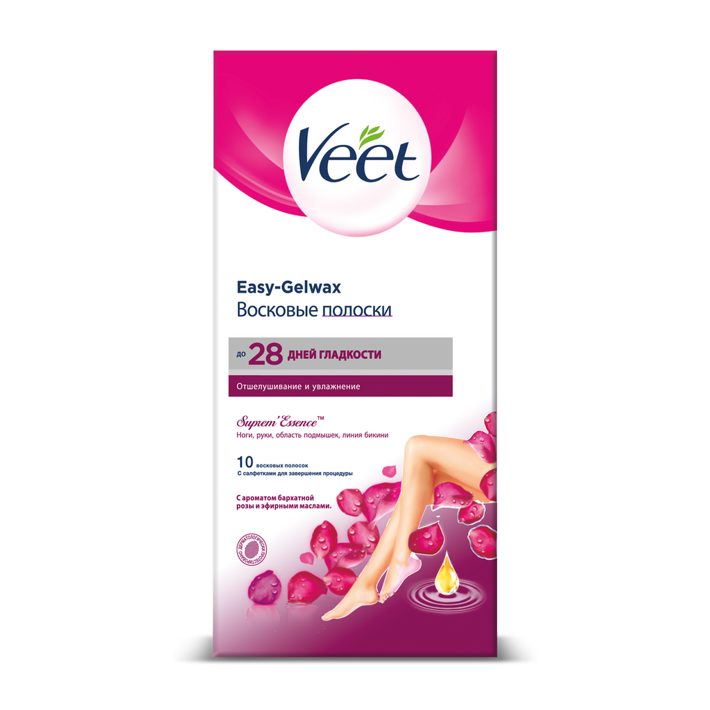 фото упаковки Veet Полоски восковые Бархатная роза и эфирные масла