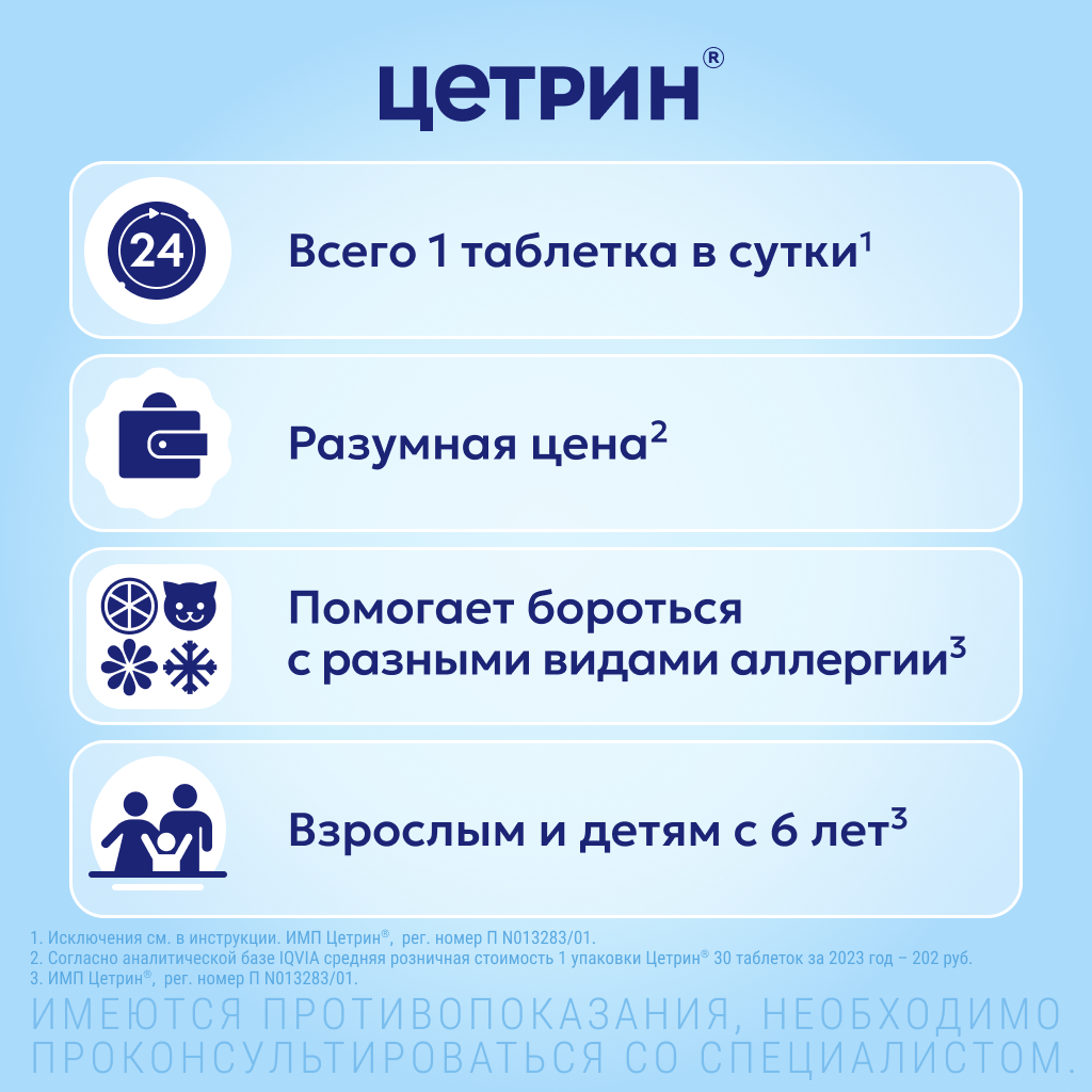 Цетрин, 10 мг, таблетки, покрытые пленочной оболочкой, 20 шт.