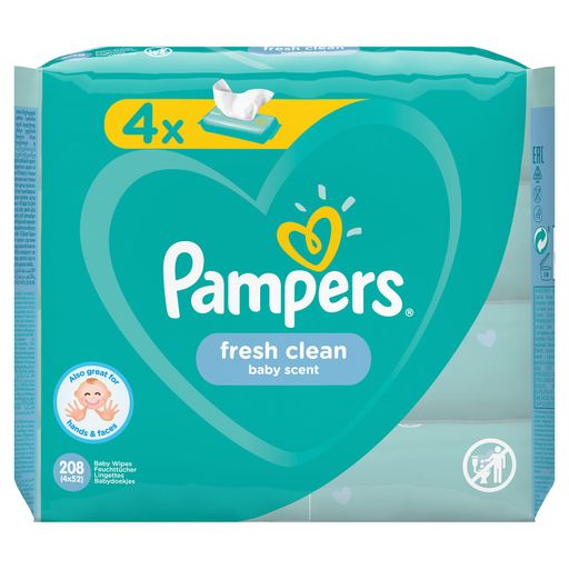 Pampers Fresh clean Салфетки влажные детские, 208 шт.