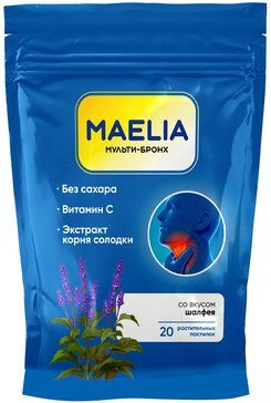 Maelia Мульти-Бронх Шалфей и лайм, пастилки, без сахара, 20 шт.