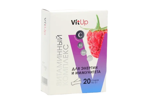 VitUp Витаминный комплекс для энергии и иммунитета, порошок для приема внутрь, малина, 5 г, 20 шт.