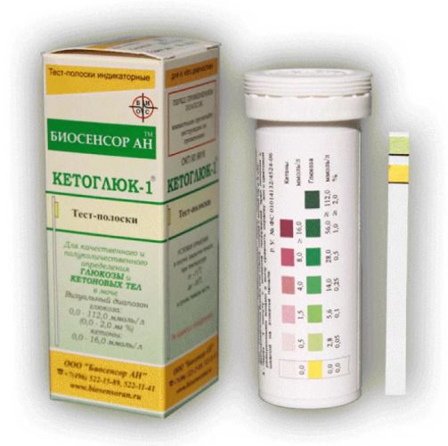 Кетоглюк-1 полоски для определения глюкозы и кетоновых тел в моче, тест-полоска, 50 шт.