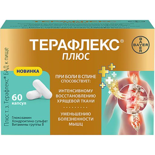 Терафлекс Плюс, 740 мг, капсулы, при боли в суставах, 60 шт.